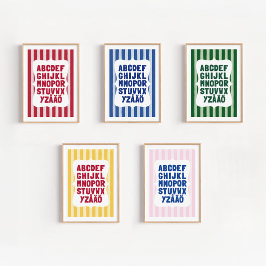 Randig alfabetsposter – flera färger