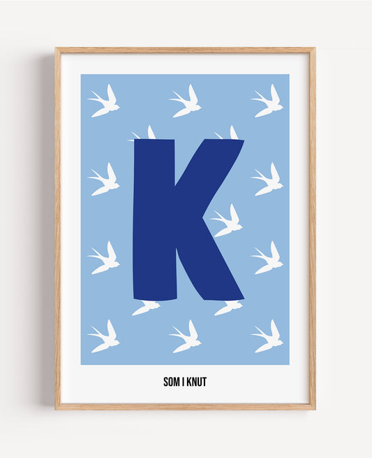 Bokstavsposter med fåglar – blå