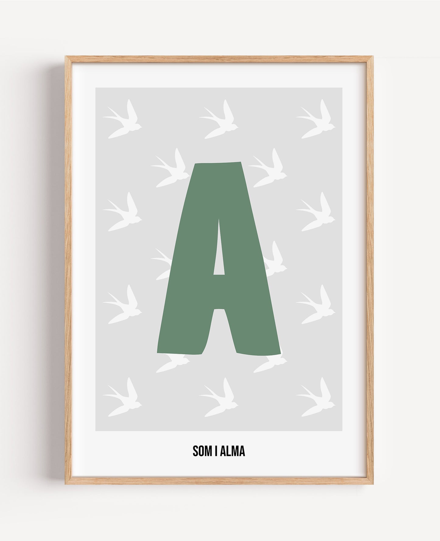 Bokstavsposter med fåglar – grå
