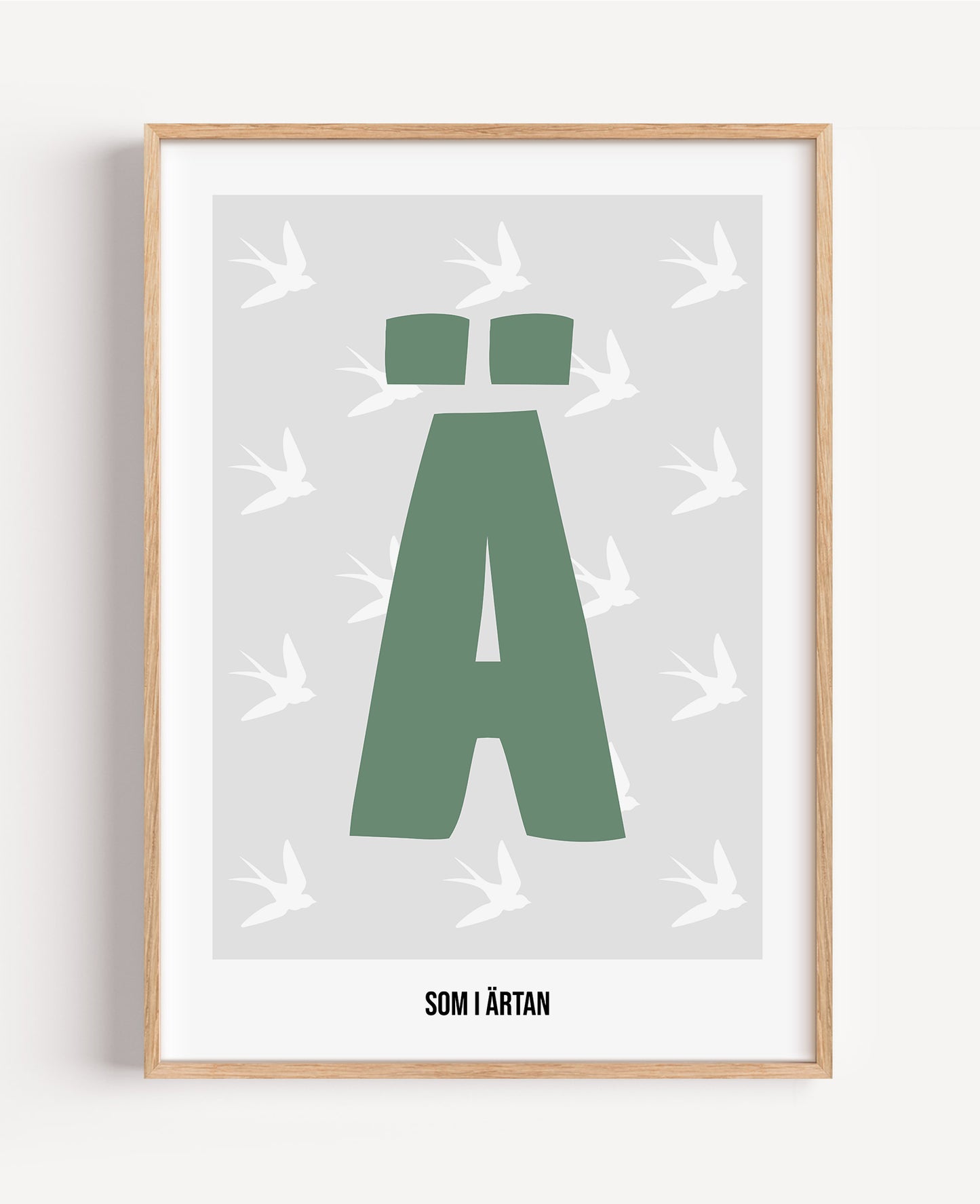 Bokstavsposter med fåglar – grå