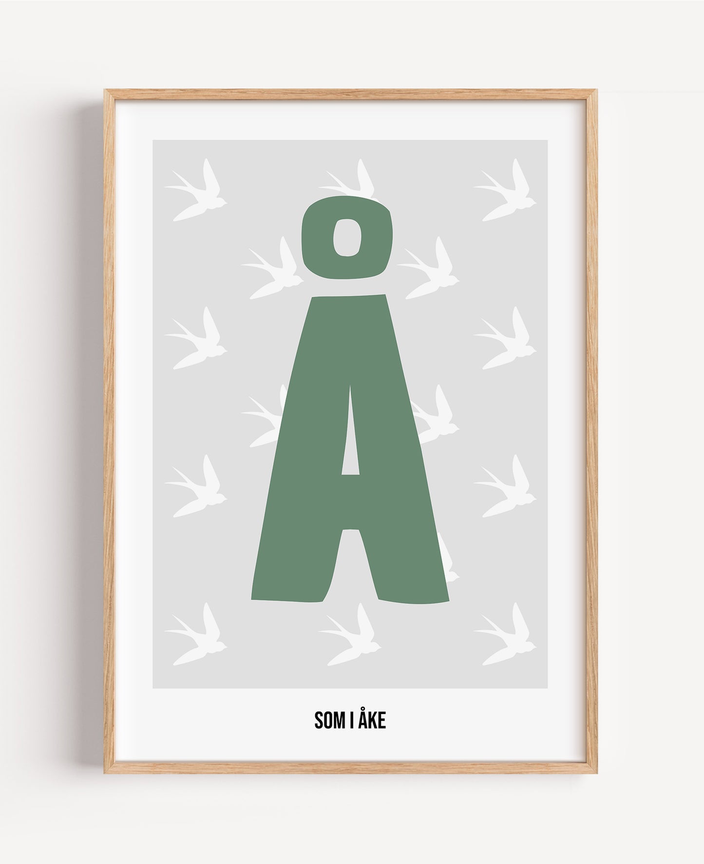 Bokstavsposter med fåglar – grå