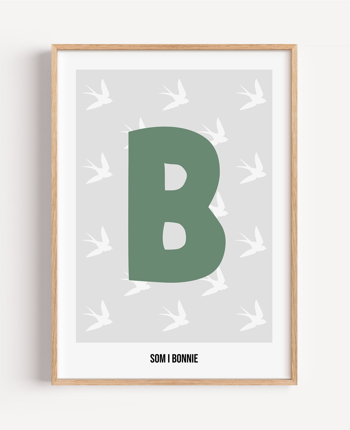 Bokstavsposter med fåglar – grå