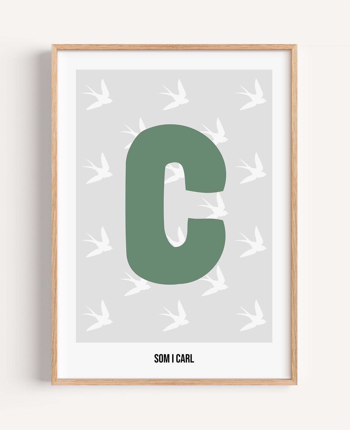 Bokstavsposter med fåglar – grå