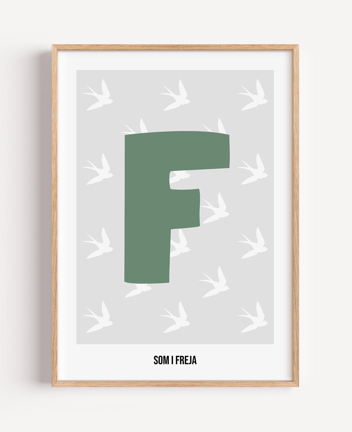 Bokstavsposter med fåglar – grå