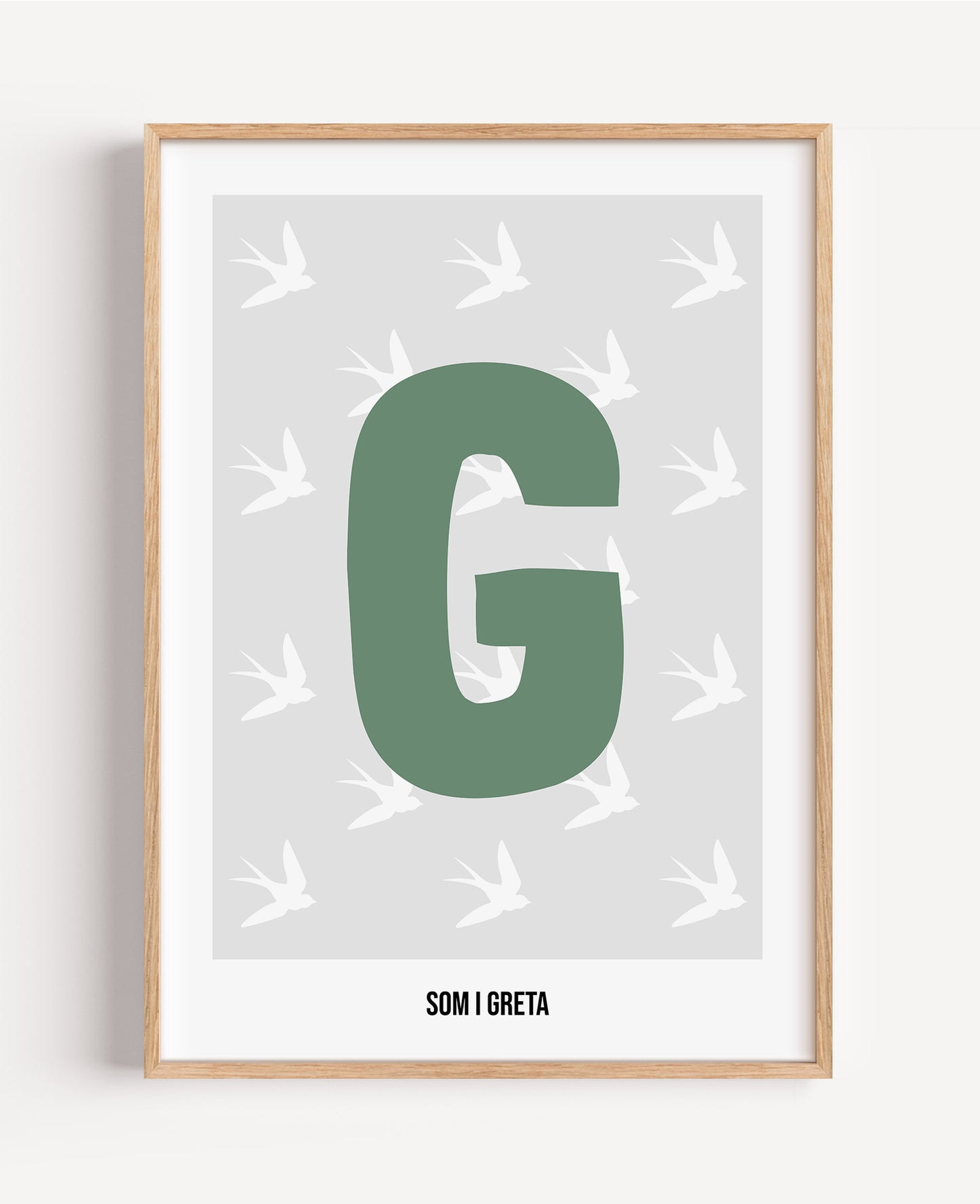 Bokstavsposter med fåglar – grå