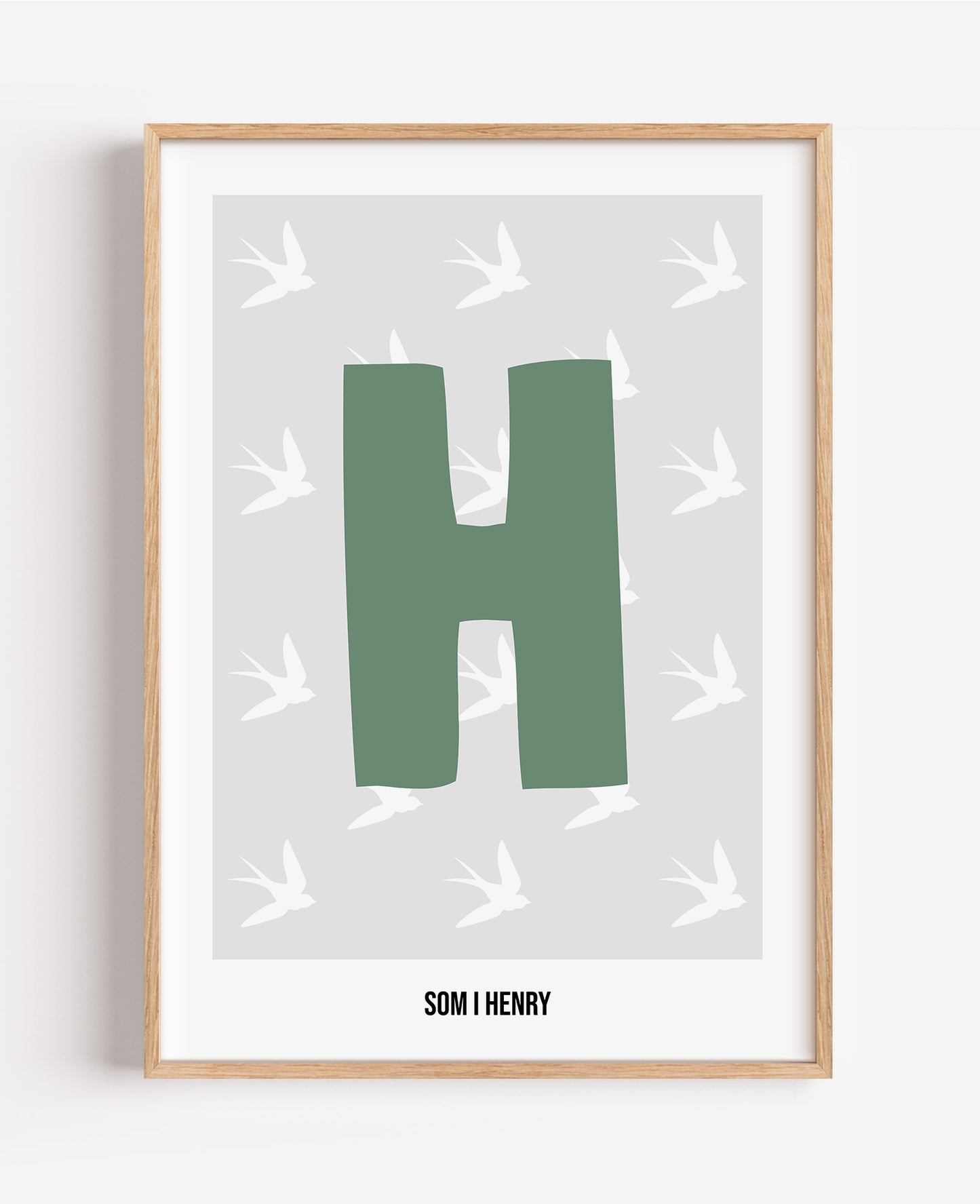 Bokstavsposter med fåglar – grå