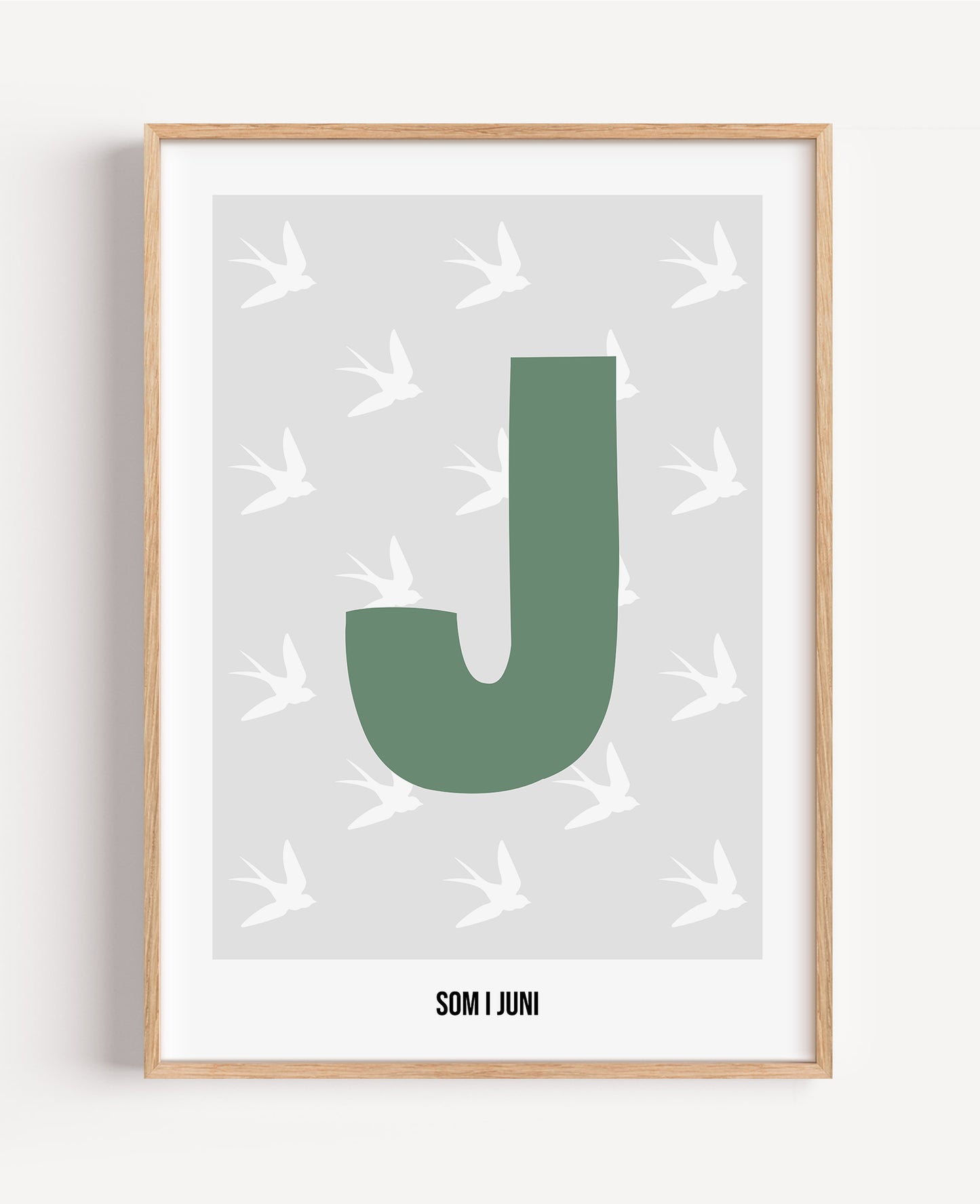 Bokstavsposter med fåglar – grå