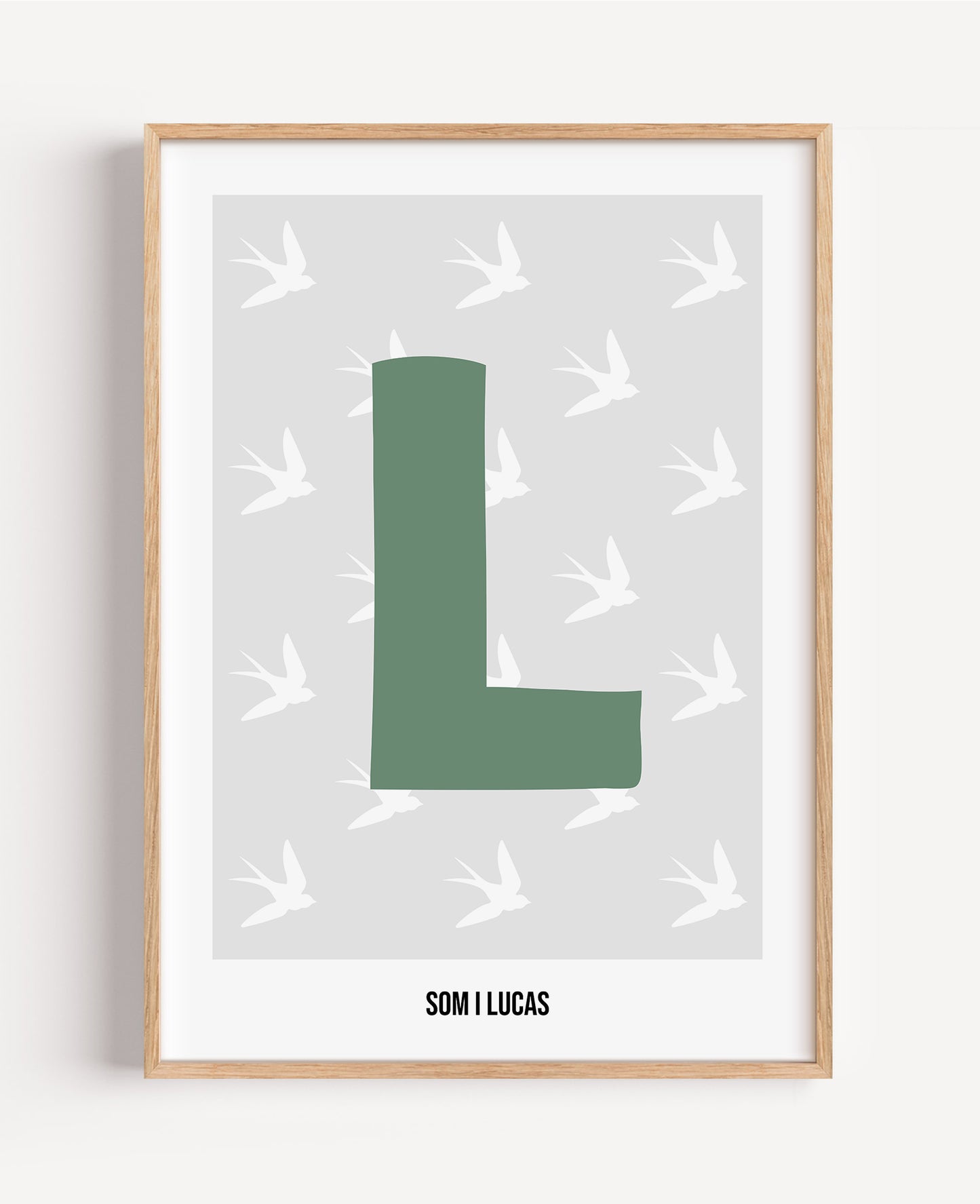 Bokstavsposter med fåglar – grå