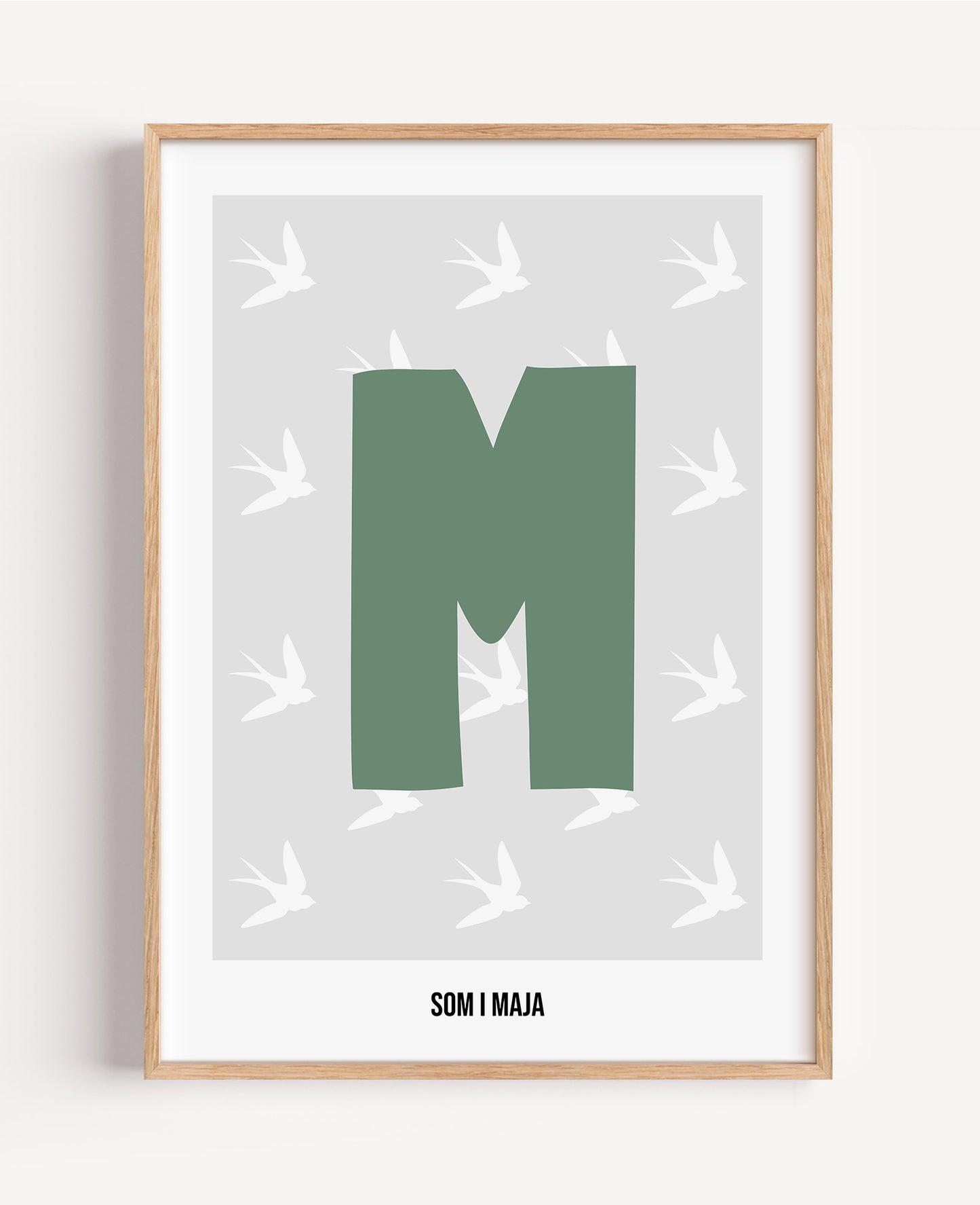 Bokstavsposter med fåglar – grå