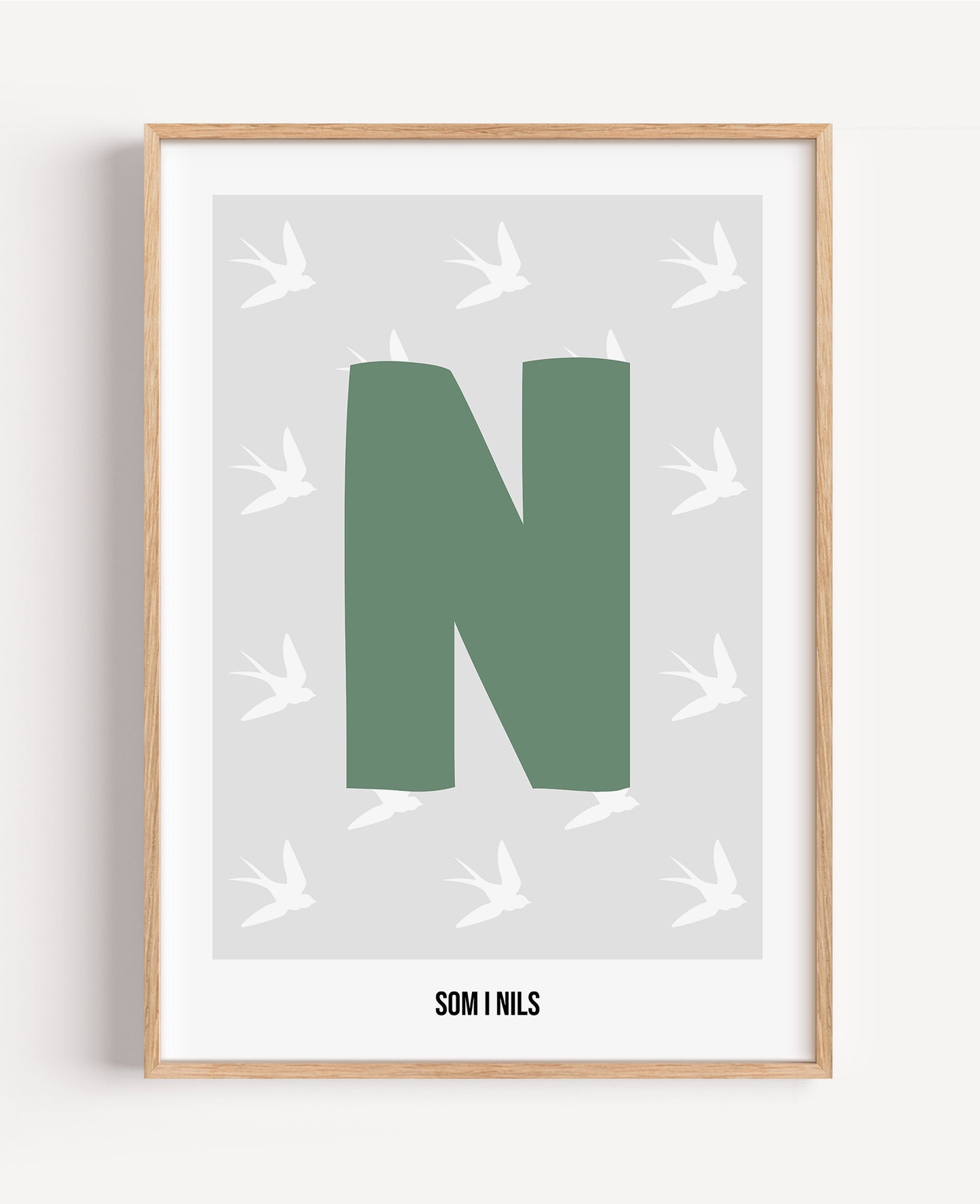 Bokstavsposter med fåglar – grå