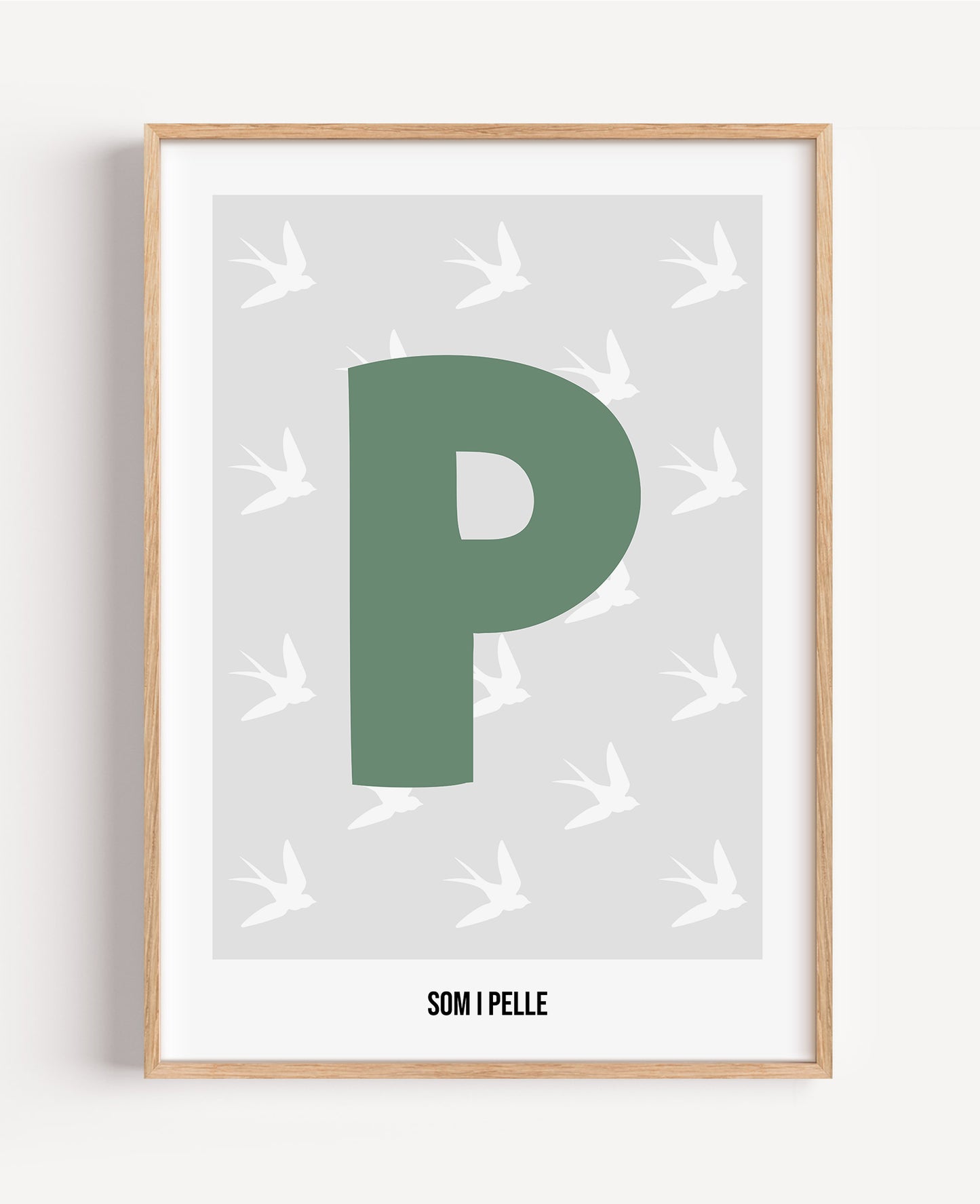 Bokstavsposter med fåglar – grå