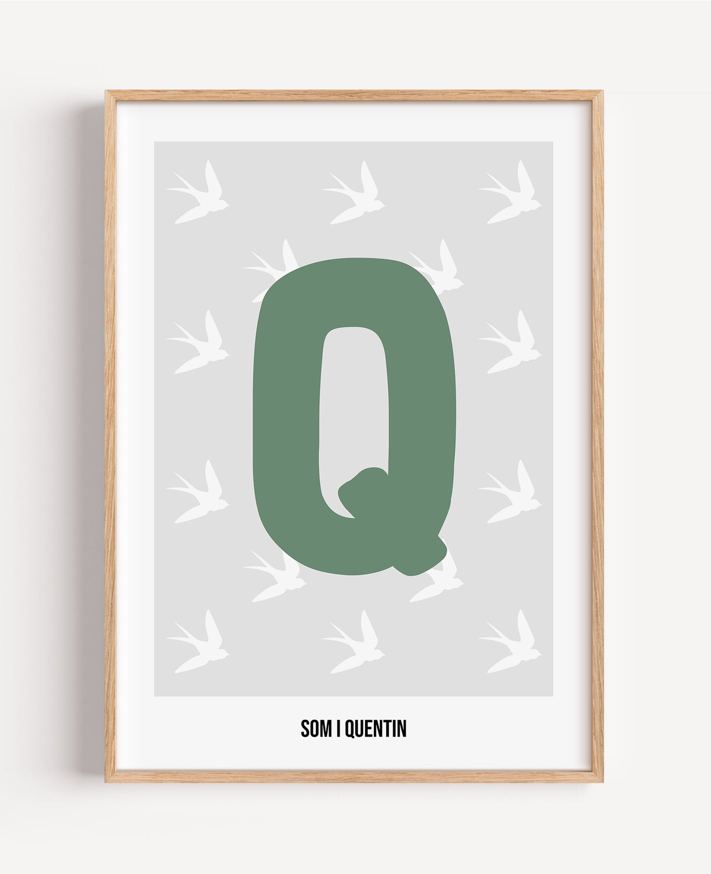 Bokstavsposter med fåglar – grå