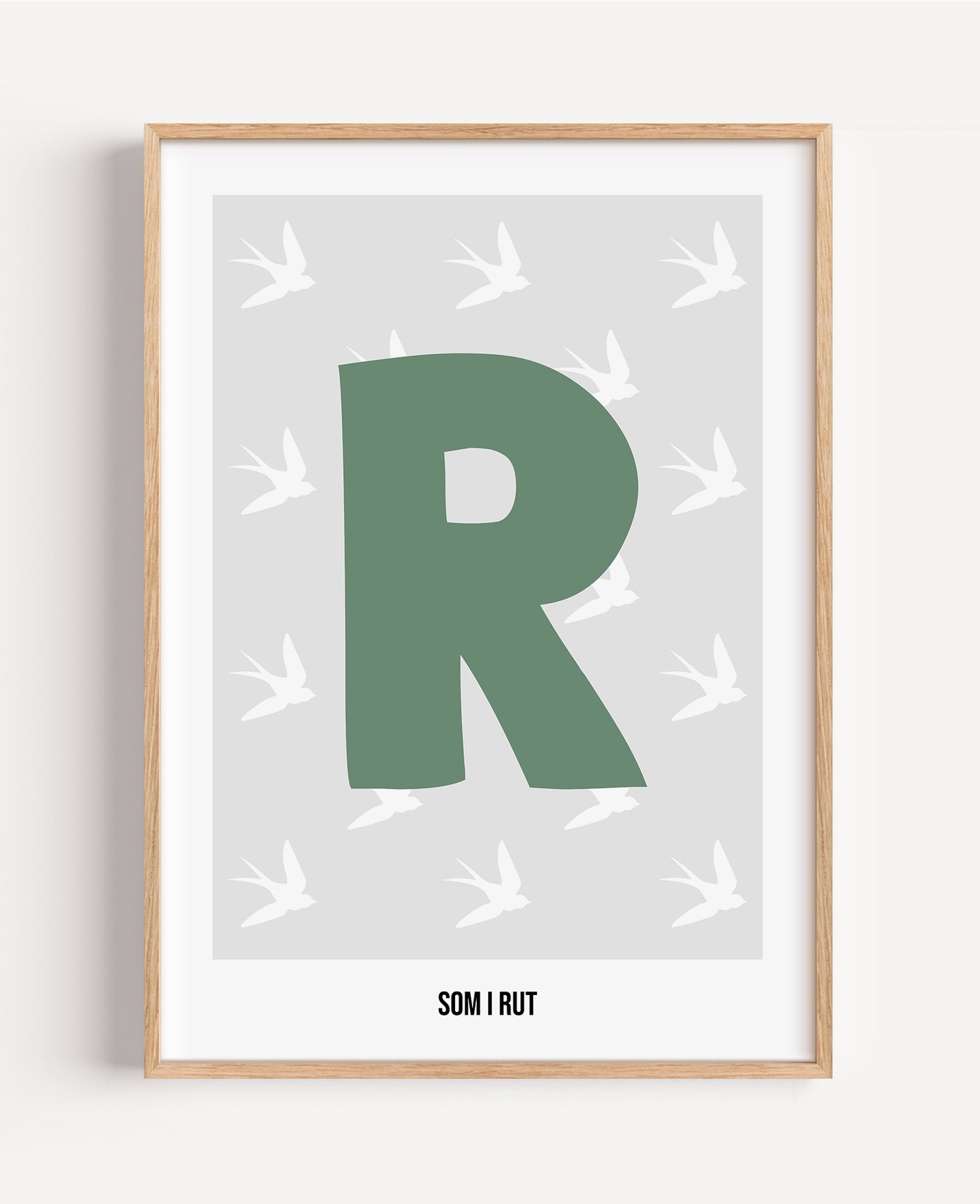 Bokstavsposter med fåglar – grå