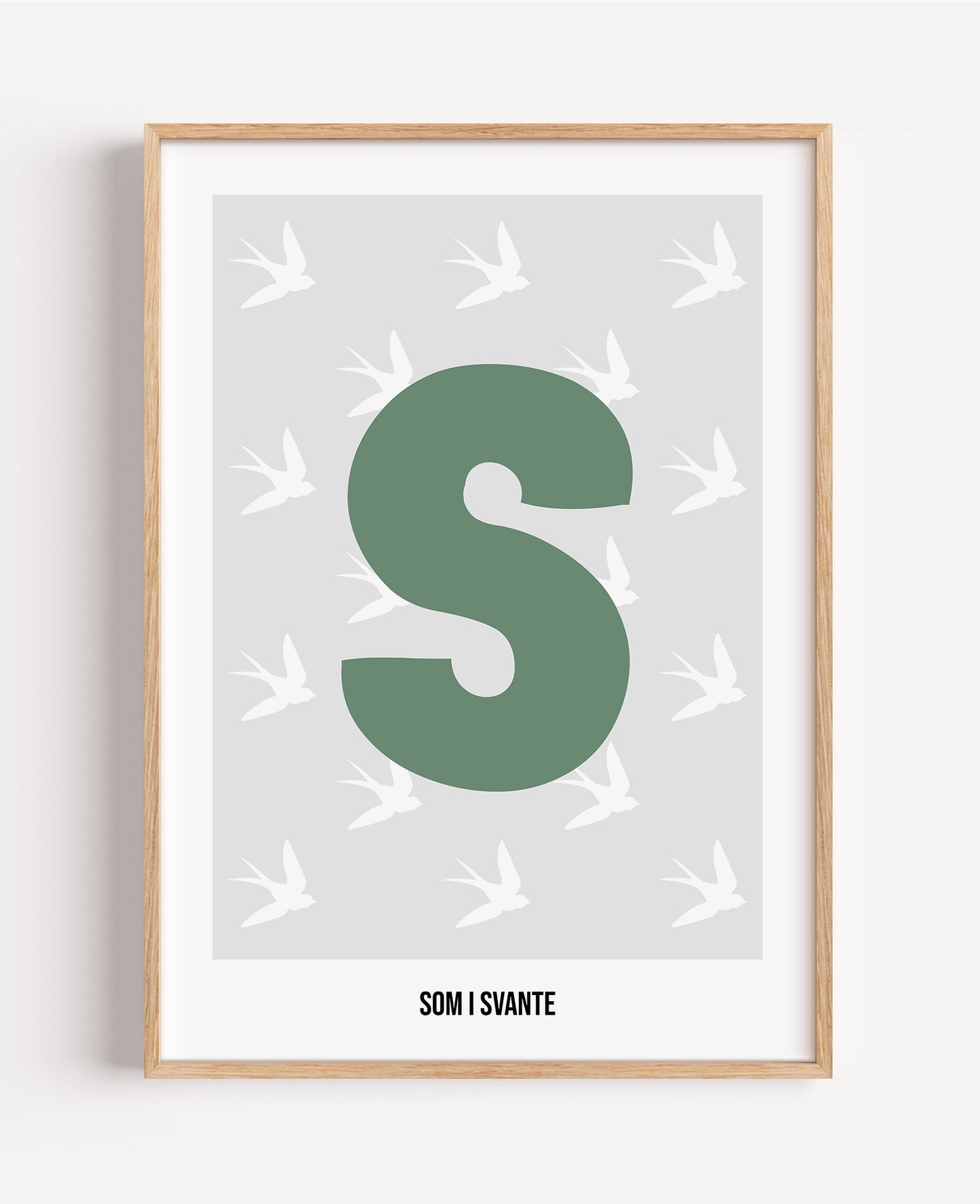 Bokstavsposter med fåglar – grå