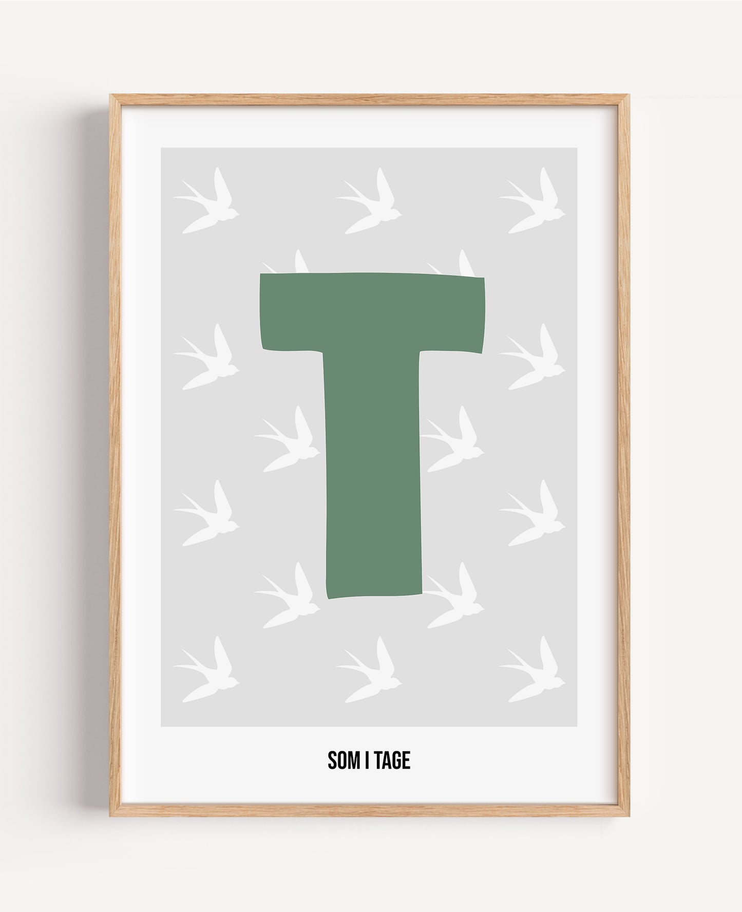 Bokstavsposter med fåglar – grå