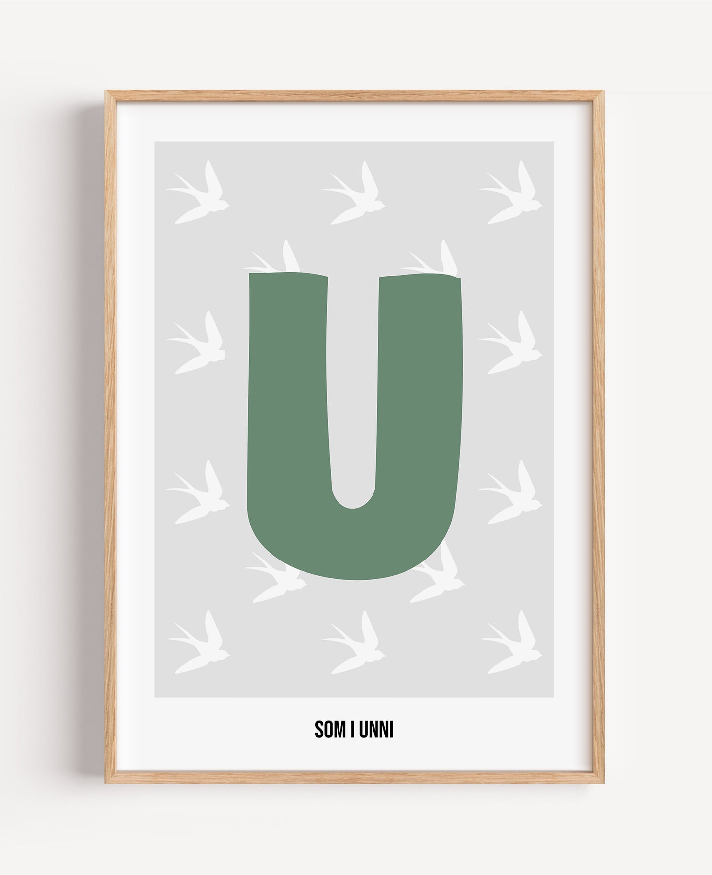 Bokstavsposter med fåglar – grå