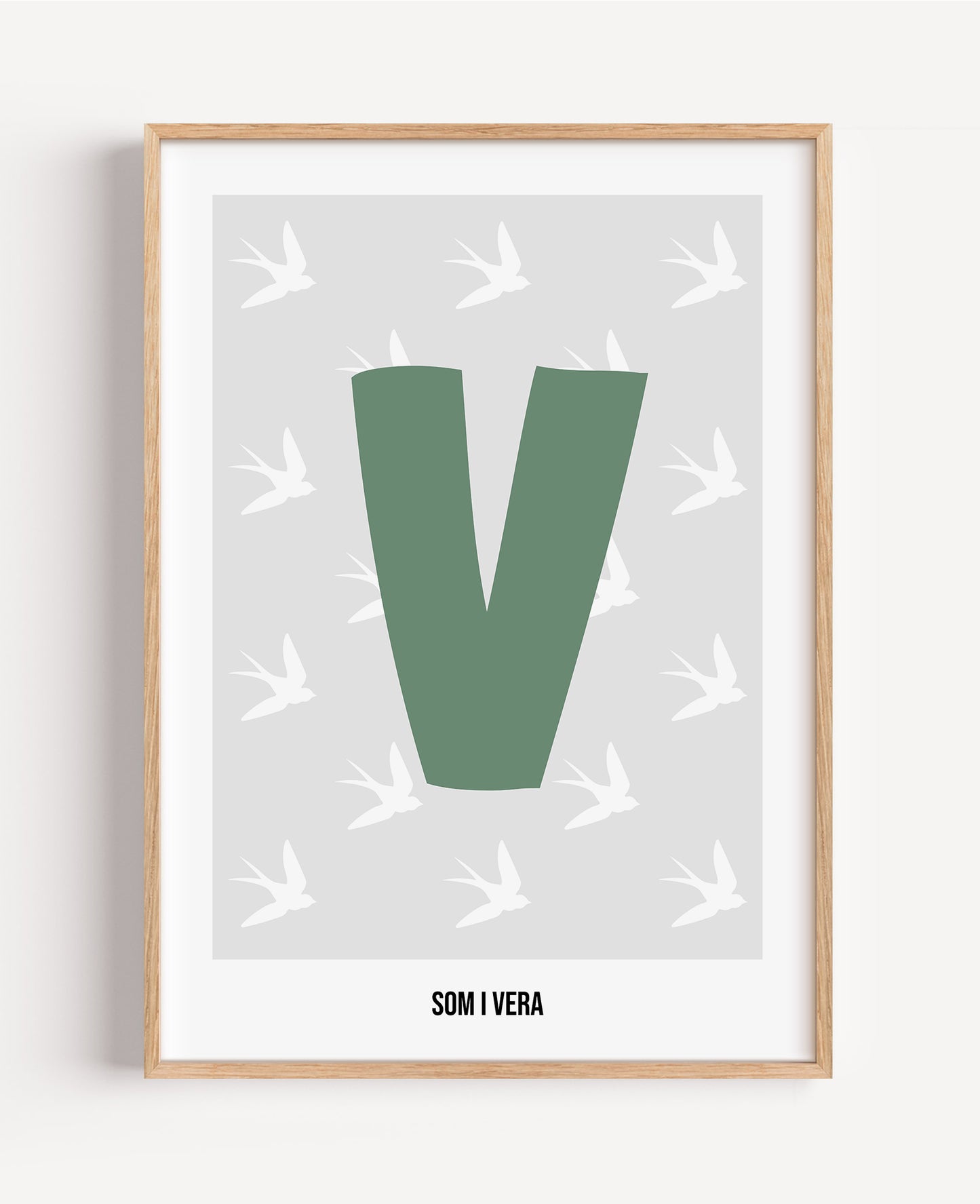 Bokstavsposter med fåglar – grå