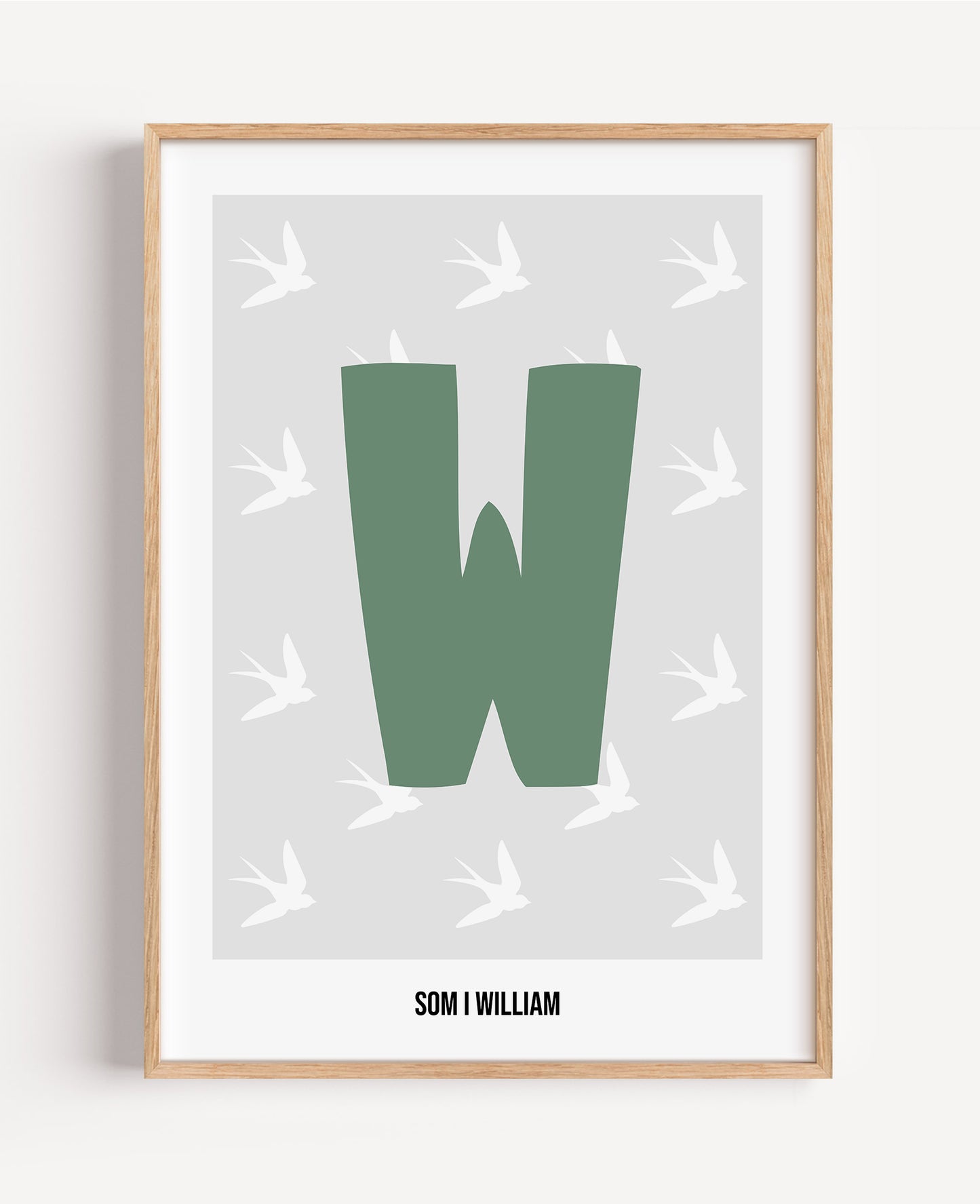 Bokstavsposter med fåglar – grå