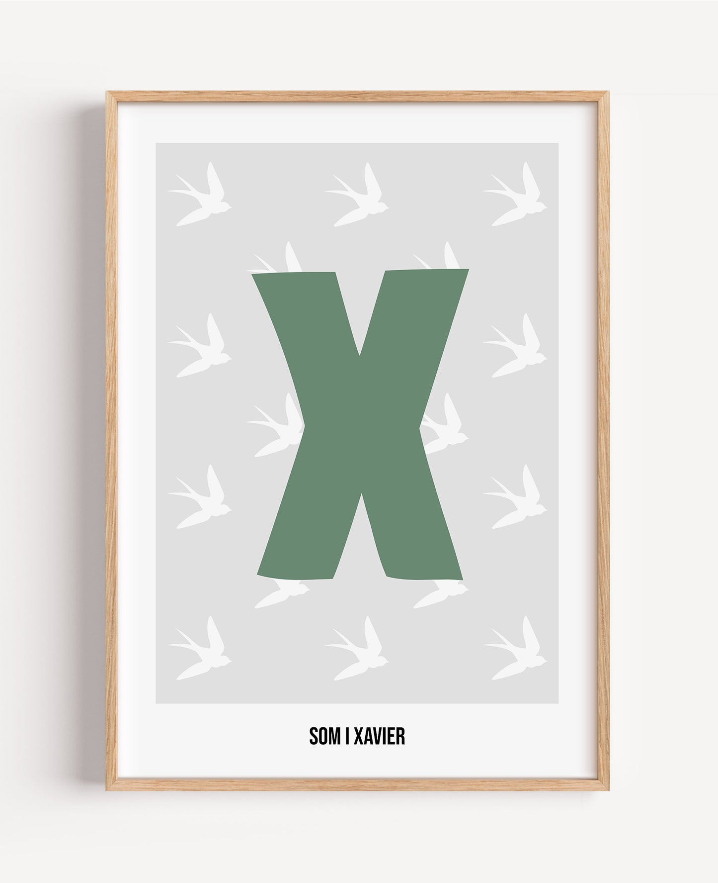 Bokstavsposter med fåglar – grå