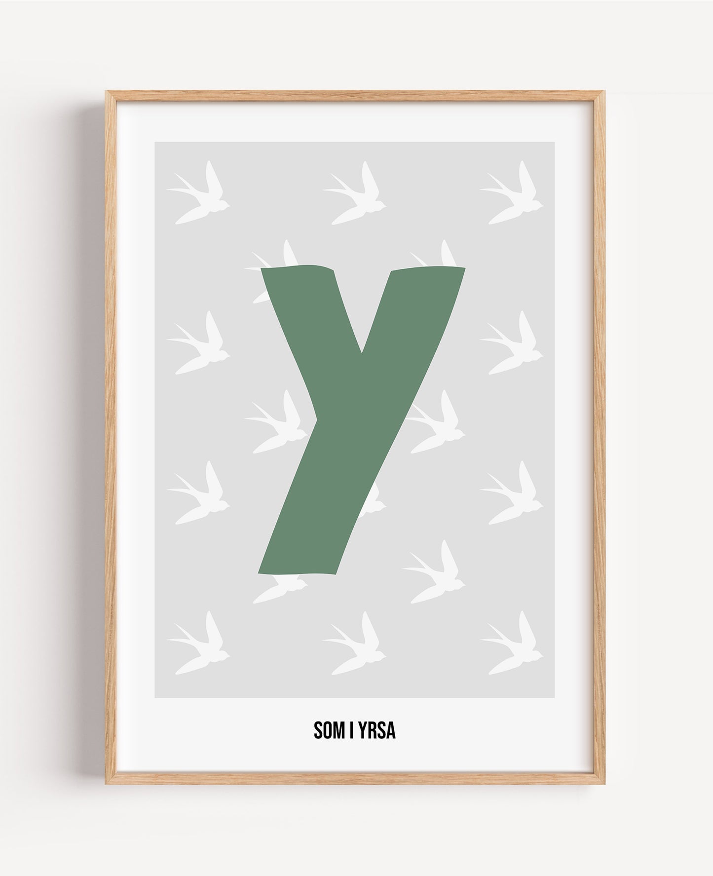 Bokstavsposter med fåglar – grå