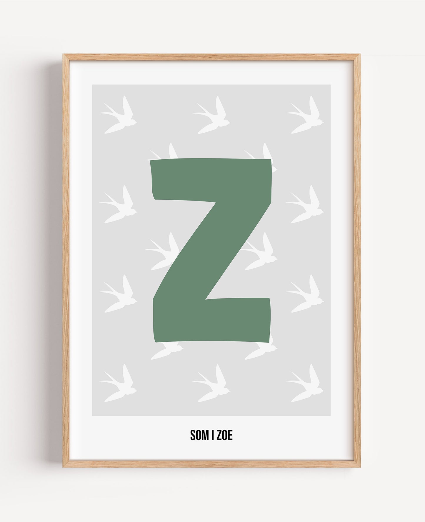 Bokstavsposter med fåglar – grå