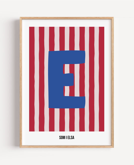 Randig bokstavsposter – rosa & röd