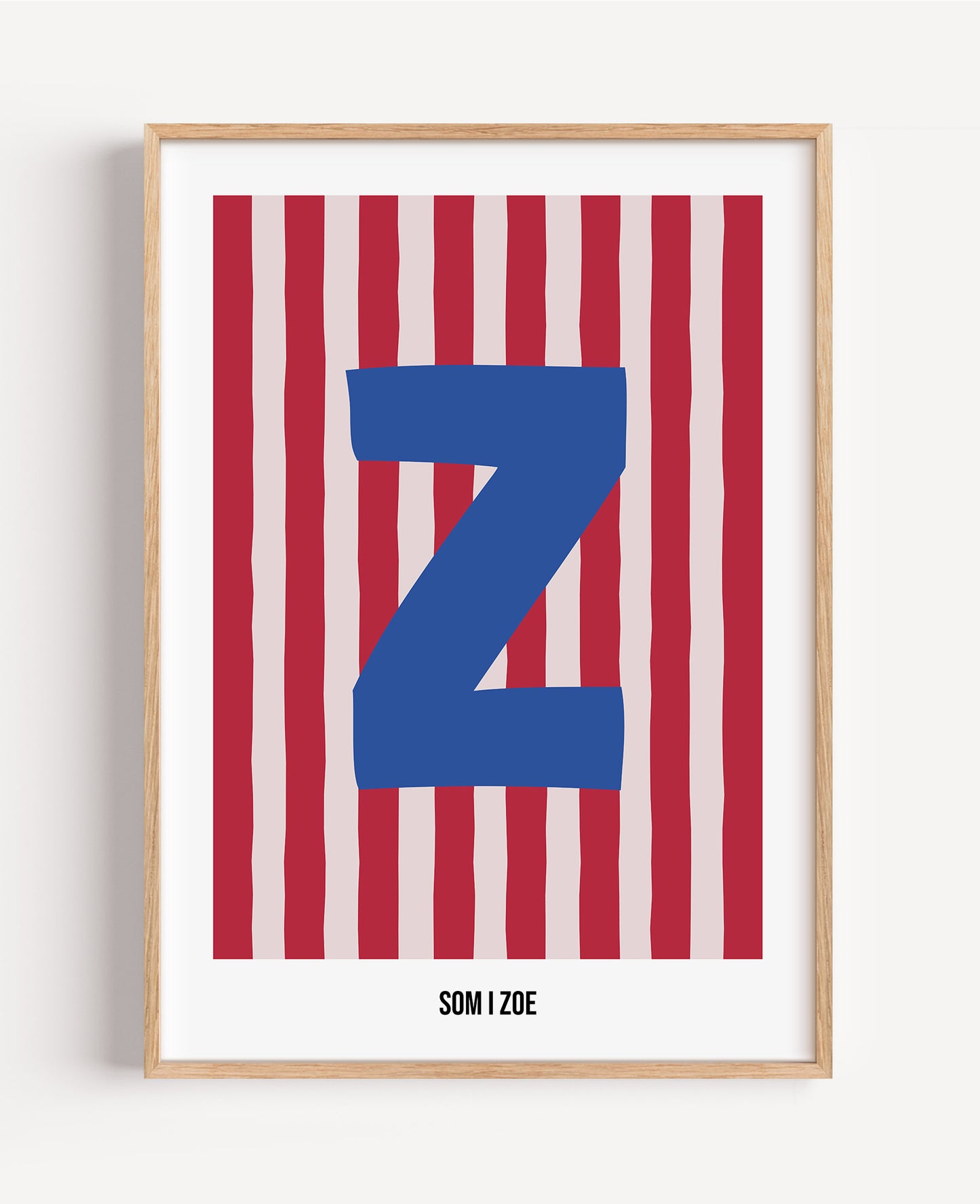 Randig bokstavsposter – rosa & röd