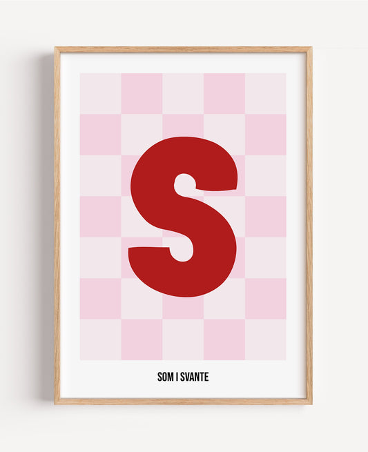 Rutig bokstavsposter – rosa