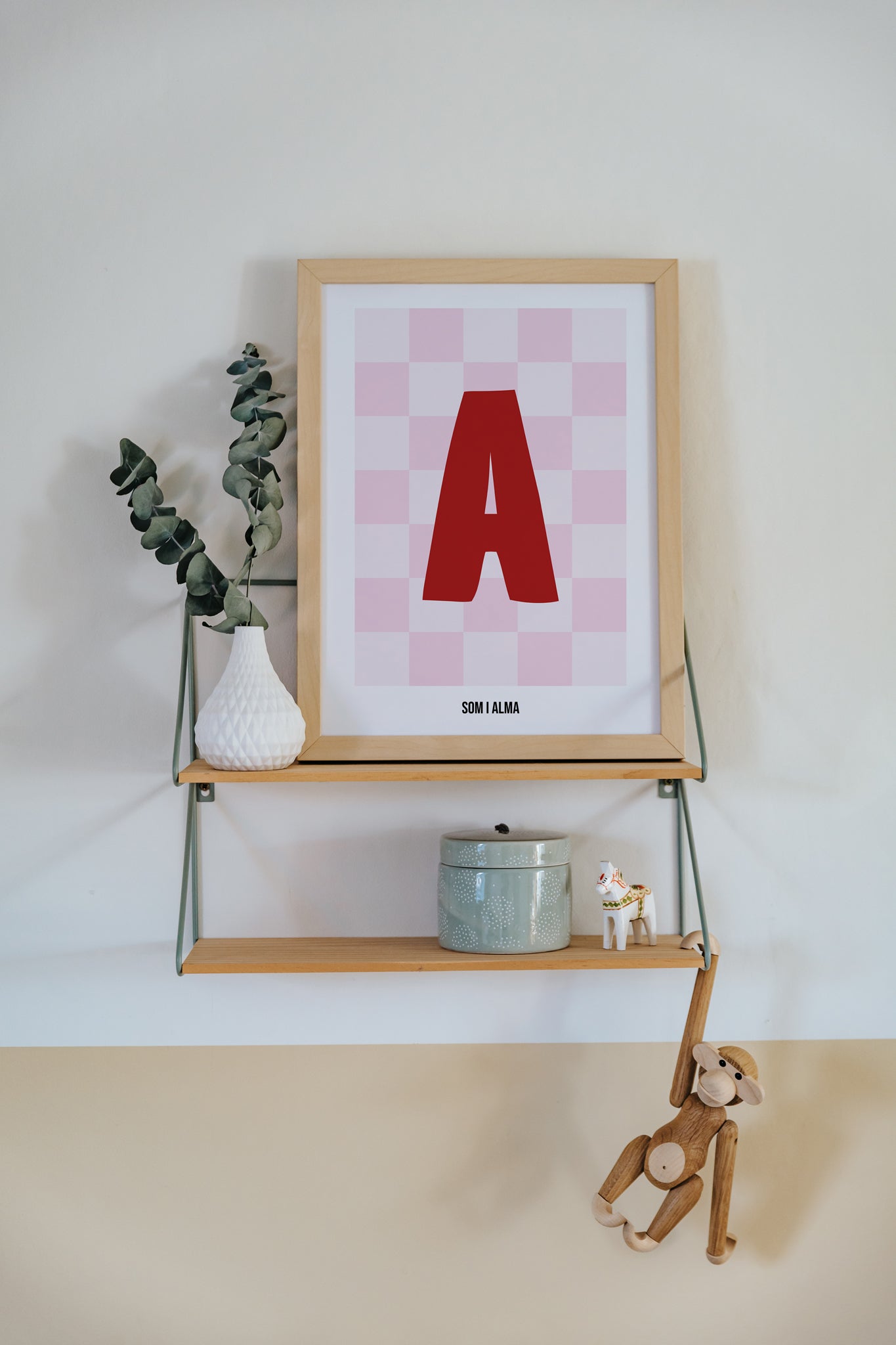 Personlig rutig bokstavsposter – rosa